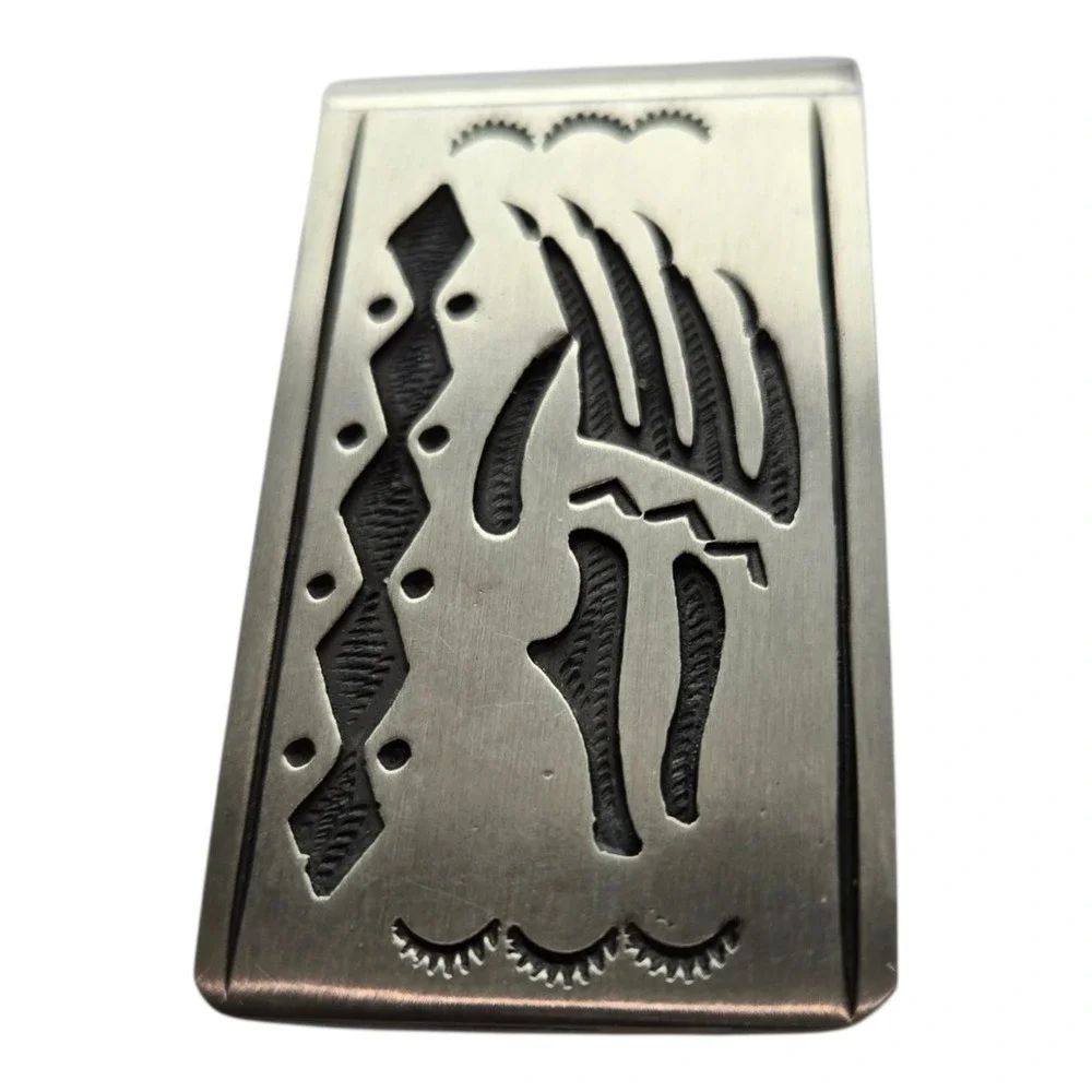 Native American Sterling Silver Bear Claw Overlay Money Clip Hallmark B 24.9g